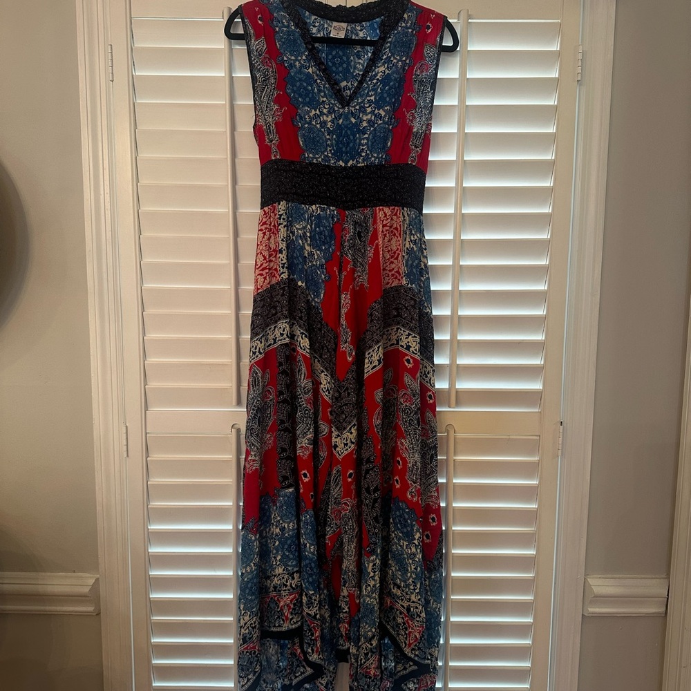 Boho Red and Blue Paisley Dress